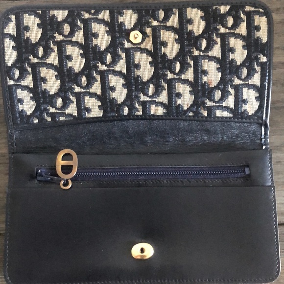 [Dior] Rare Authentic Trotter Long Canvas w/ Leather Navy Blue Signature Wallet - Picture 5 of 16